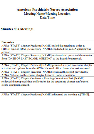 Psychiatric Nurses Association Meeting Minutes