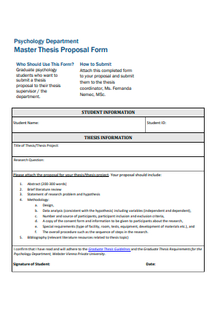 Psychology Department Master Thesis Proposal Form