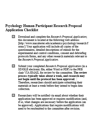 Psychology Human Participant Research Proposal Application Checklist