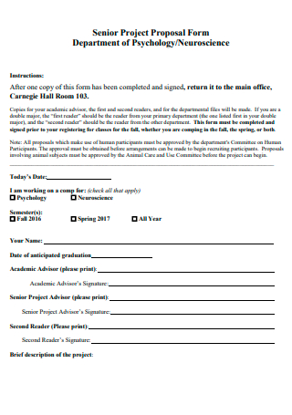Psychology Senior Project Proposal Form