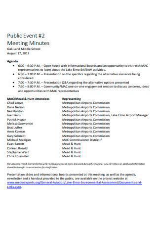 Public Event Meeting Minutes