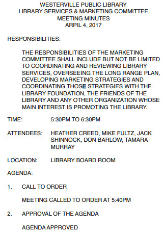 Public Library Marketing Minutes Meeting