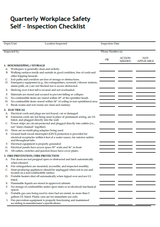Quarterly Workplace Safety Self Inspection Checklist