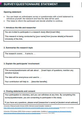 Questionnaire Opening Statement Template