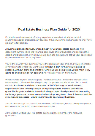 Real Estate Business Plan Guide