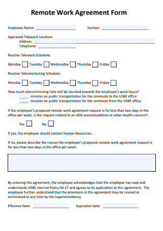 Remote Work Agreement Form