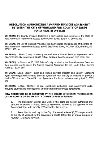 Resolution Authorizing Shared Services Agreement