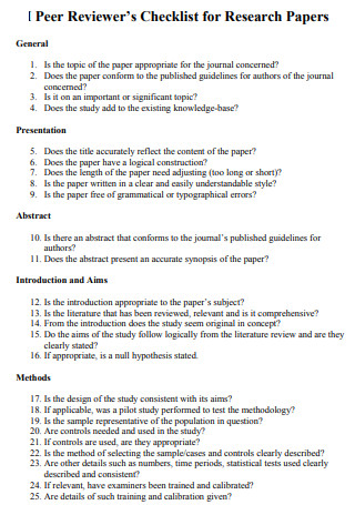 Reviewers Checklist for Research Papers