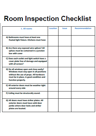 Room Inspection Checklist in PDF