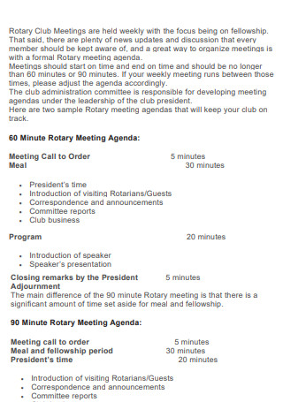 Rotatary Club Weekly Meeting Minutes