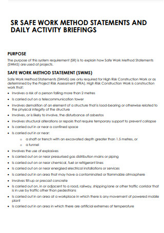 Safe Work Method Statement And Daily Activity Briefing