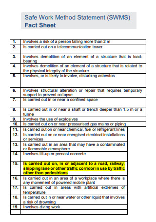 Safe Work Method Statement Fact Sheet