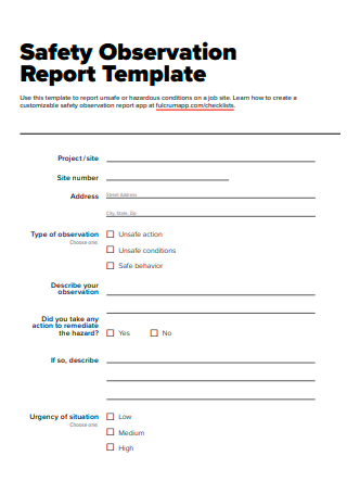 Safety Observation Report Template