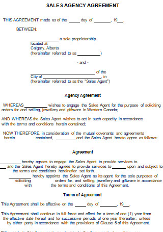 Sales Agency Agreement Template