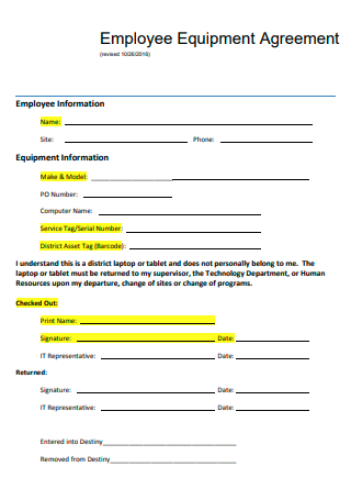 Sample Employee Equipment Agreement