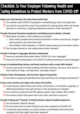 Sample Employer Safety Checklist