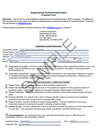 Sample Environmental Project Proposal Form