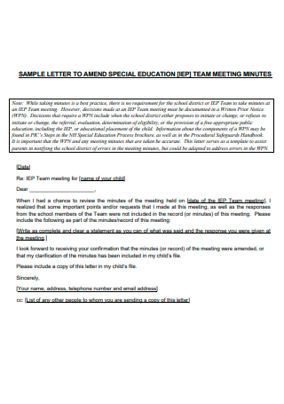 Sample Letter to Special Education Team Meeting Minutes