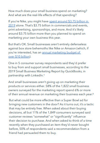 Sample Marketing Small Business Report