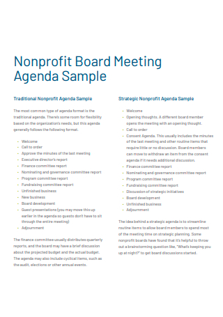 Sample Nonprofit Board Meeting Agenda