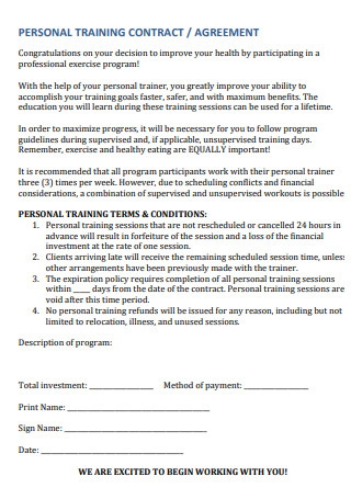 Sample Personal Training Contract Agreement