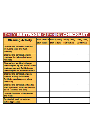 Sample Restroom Cleaning Checklists