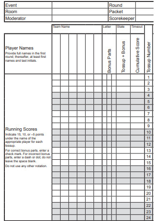 Sample Score Sheet
