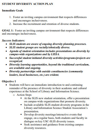 Sample Student Diversity Action Plan