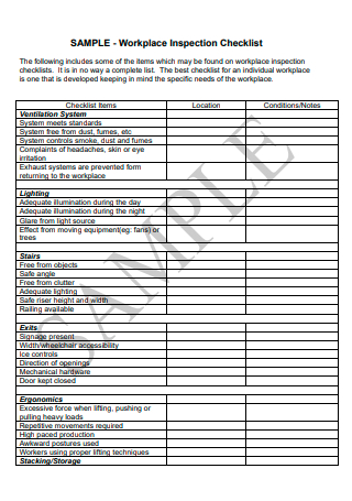 Sample Workplace Inspection Checklist