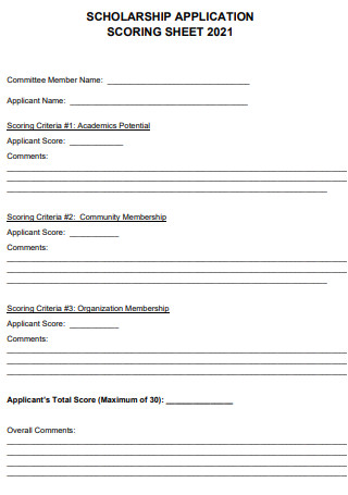Scholarship Application Score Sheet