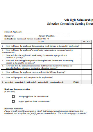 Scholarship Selection Committee Scoring Sheet
