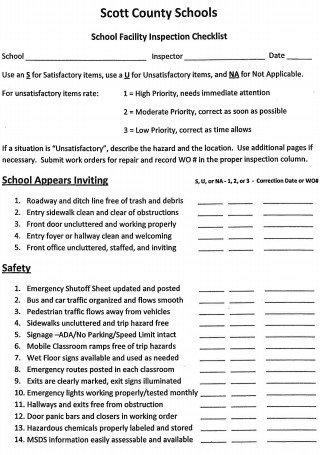 School Facility Inspection Checklist