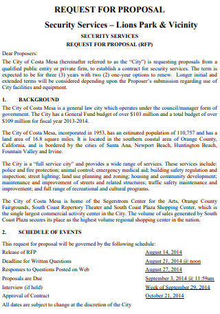 Security Services Proposal for Parks And Vicinity