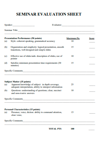 Seminar Evaluation Sheet