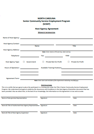 Senior Community Service Employment Program Host Agency Agreement