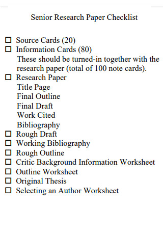 Senior Research Paper Checklist