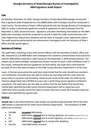 Signature Audit Investigation Report