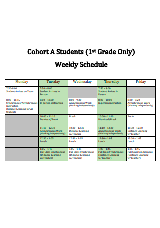 Simple Weekly Schedule For a Student