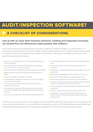 Software Audit Inspection Checklist