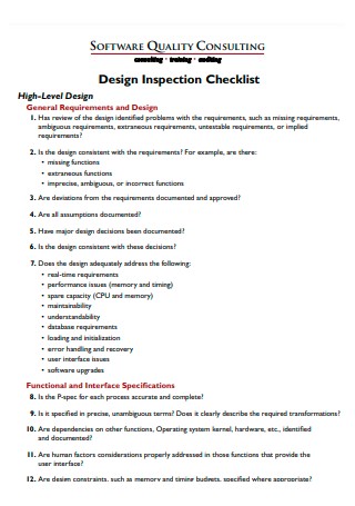 Software Quality Consulting Design Inspection Checklist