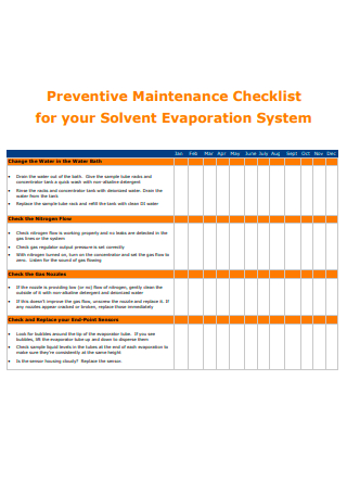 Solvent Evaporation System Preventive Maintenance Checklist