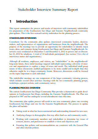 Stakeholder Interview Summary Report