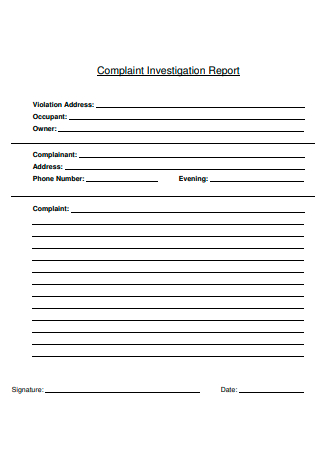 Standard Complaint Investigation Report