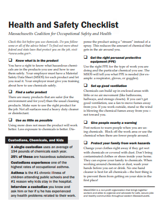 Standard Health and Safety Checklist