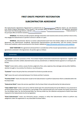 Standard Property Restoration Subcontractor Agreement