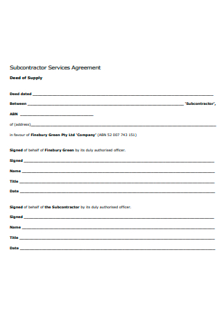 Standard Subcontractor Service Agreement
