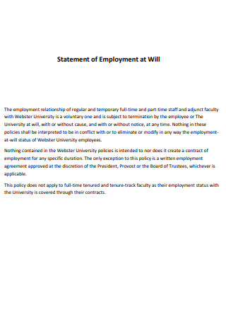 Statement of Employment at Will