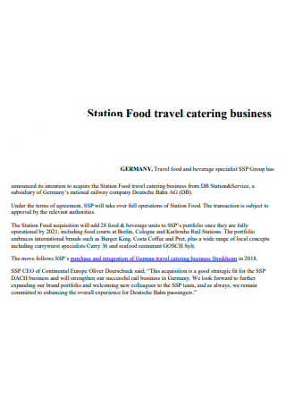 Station Food Travel Catering Business Report