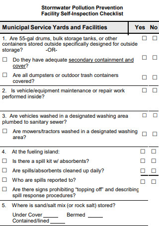 Stormwater Pollution Prevention Facility Self Inspection Checklist