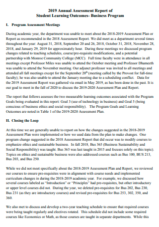 Student Business Program Annual Assessment Report